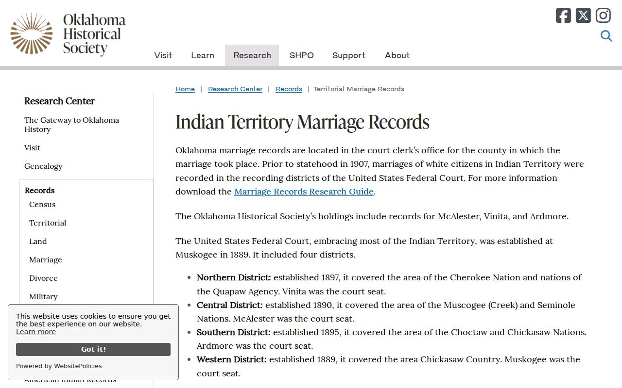 Ardmore previous residents research using Carter territorial marriage records