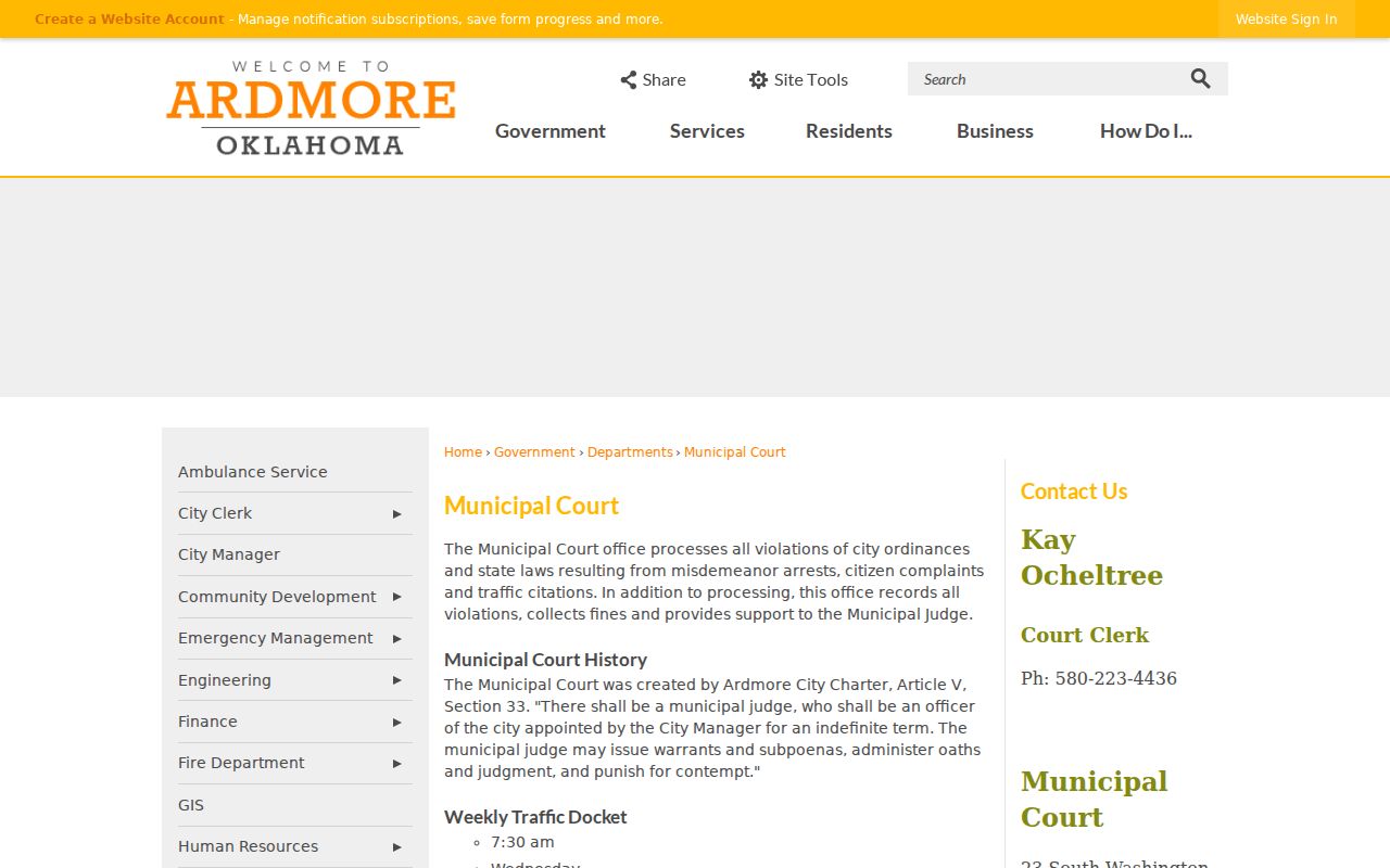 Ardmore resident lookup image of the Ardmore Municipal Court page